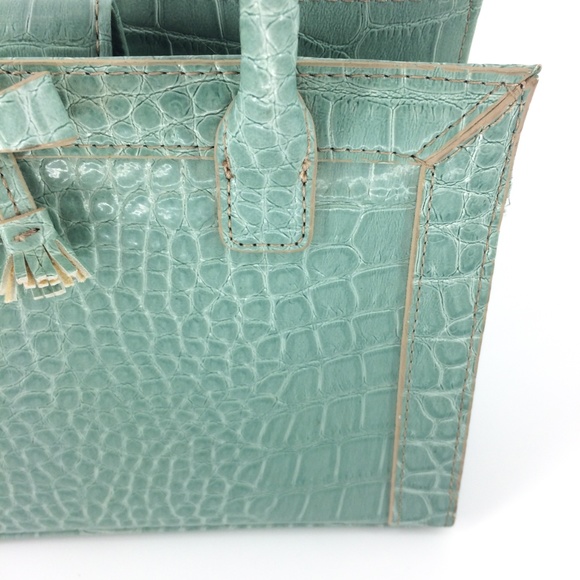 Vintage LIZ CLAIBORNE Faux Reptile Turquoise Bag - Picture 4 of 8